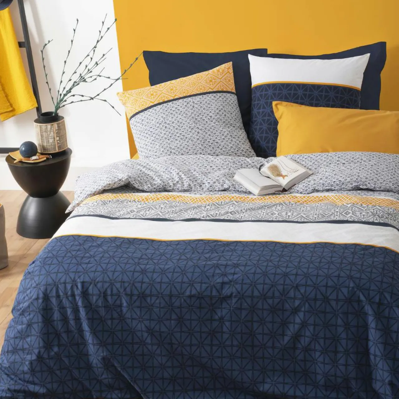 Parure De Lit|Housse De Couette|ATMOSPHERA Housse de couette et deux taies coton (240 x 220 cm) Ray Etni e Bleu