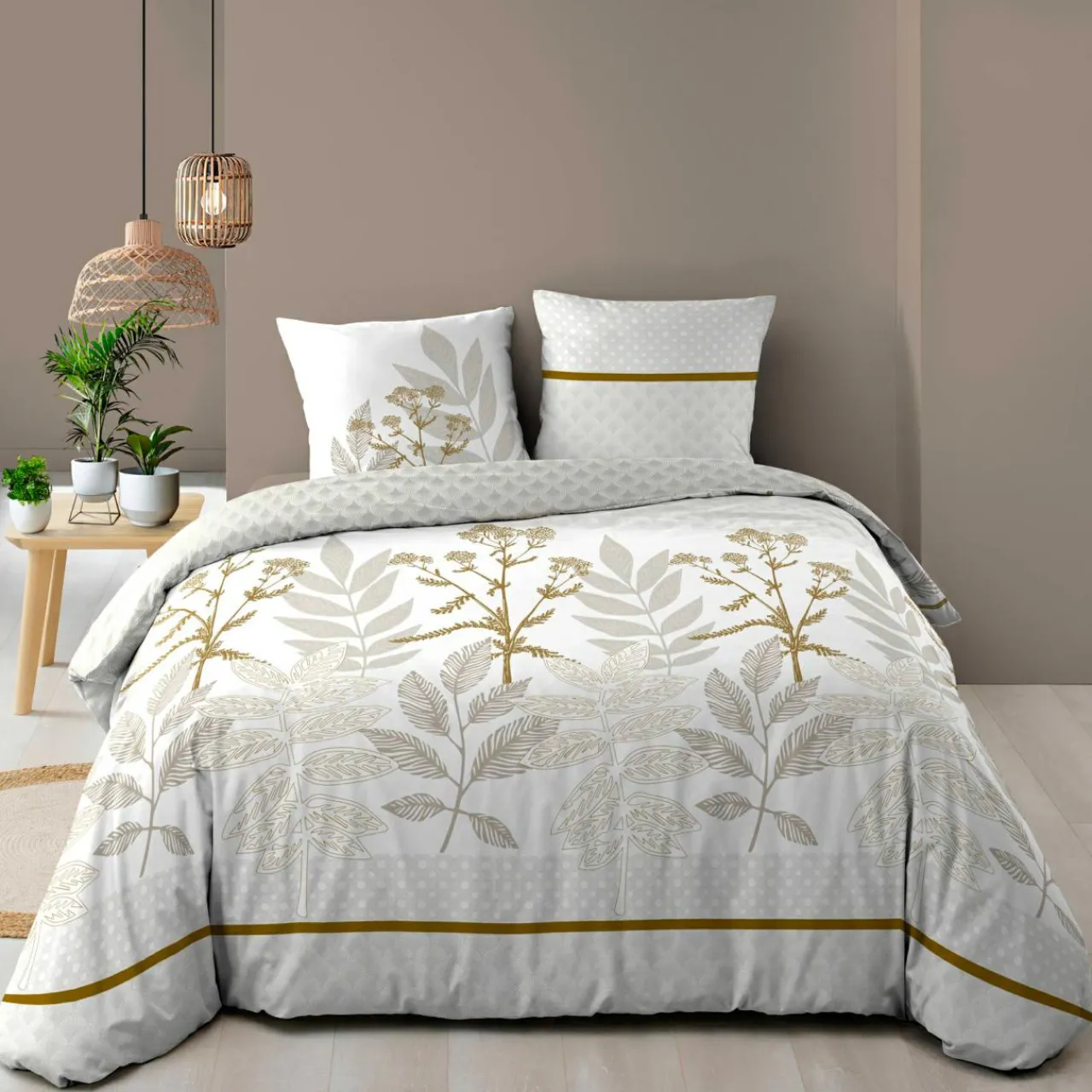 Parure De Lit|Housse De Couette|douceur d'intu017drieur Housse de couette et deux taies d'oreiller en coton (240 x 220 cm) Raoni Beige