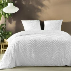 Parure De Lit|Housse De Couette|douceur d'intu017drieur Housse de couette et deux taies microfibre tuftée (260 x 240 cm) Heltie he Blanc