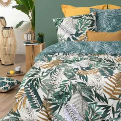 Parure De Lit|Housse De Couette|ATMOSPHERA Housse de couette et deux taies coton (260 x 240 cm) Tropik e Vert