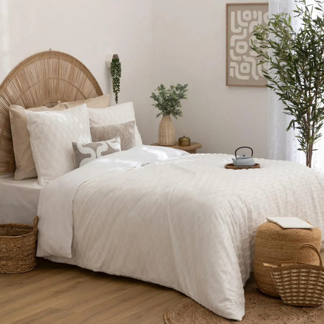 Parure De Lit|Housse De Couette|Atmosphera, cru017dateur d'intu017drieur Housse de couette et deux taies microfibre (260 x 240 cm) Edie he Blanc