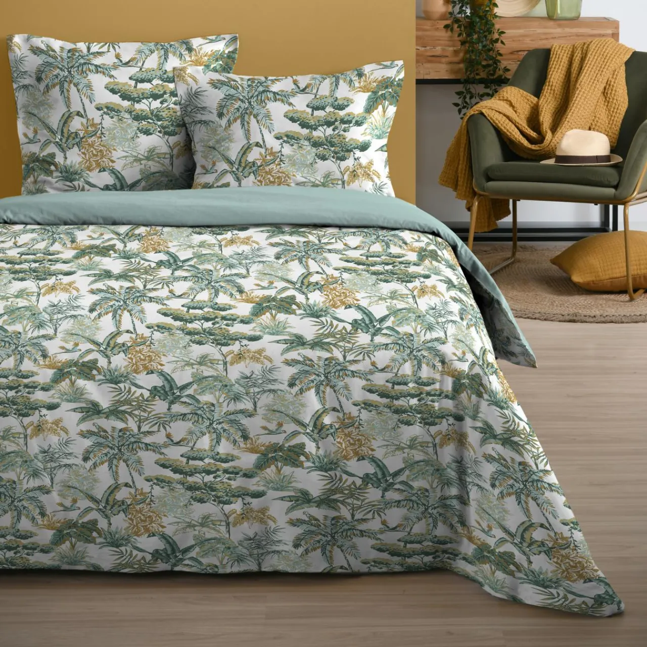 Parure De Lit|Housse De Couette|STOF Housse de couette et deux taies coton (240 x 220 cm) Mafate e Vert