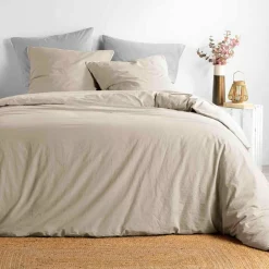 Parure De Lit|Housse De Couette|DOUCEUR D'INTERIEUR Housse de couette et deux taies coton lavé (240 x 220 cm) Linette Beige