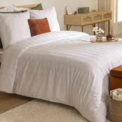 Parure De Lit|Housse De Couette|ATMOSPHERA Housse de couette et deux taies satin de coton (260 x 240 cm) Isadora he Blanc