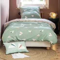 Linge De Lit Enfant|Linge De Lit Enfant|L'EFFET PAPILLON Housse de couette et deux taies enfant coton (200 x 200 cm) Petits papiers e Vert