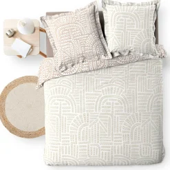 Parure De Lit|Housse De Couette|douceur d'intu017drieur Housse de couette et deux taies d'oreiller percale de coton (260 x 240 cm) Eliot Beige