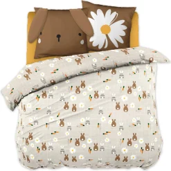 Linge De Lit Enfant|Linge De Lit Enfant|L'EFFET PAPILLON Housse de couette et deux taies enfant coton (200 x 200 cm) Pompon Marron