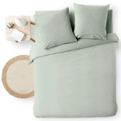 Parure De Lit|Housse De Couette|douceur d'intu017drieur Housse de couette et deux taies d'oreiller coton (240 x 220 cm) Meline Vert sauge