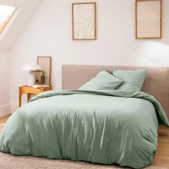 Parure De Lit|Housse De Couette|douceur d'intu017drieur Housse de couette et deux taies d'oreiller coton (260 x 240 cm) Meline Vert sauge