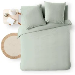 Parure De Lit|Housse De Couette|douceur d'intu017drieur Housse de couette et deux taies d'oreiller coton (260 x 240 cm) Meline Vert sauge