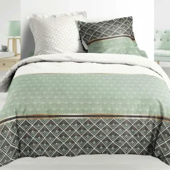 Parure De Lit|Housse De Couette|DOUCEUR D'INTERIEUR Housse de couette et deux taies percale de coton (260 x 240 cm) Belor e Vert