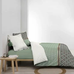 Parure De Lit|Housse De Couette|DOUCEUR D'INTERIEUR Housse de couette et deux taies percale de coton (260 x 240 cm) Belor e Vert