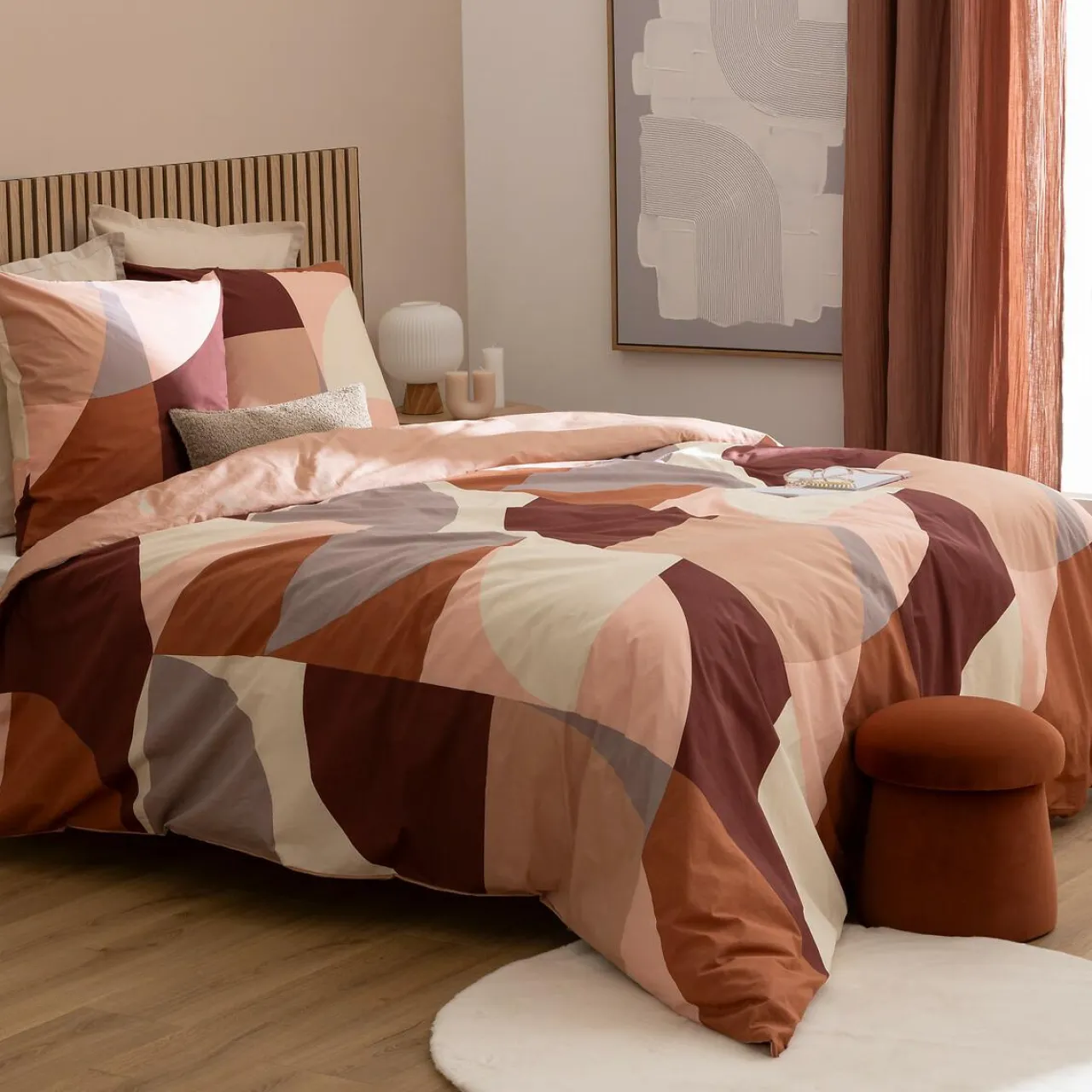Parure De Lit|Housse De Couette|Atmosphera, cru017dateur d'intu017drieur Housse de couette et deux taies percale de coton (240 x 220 cm) Tatia Terracotta