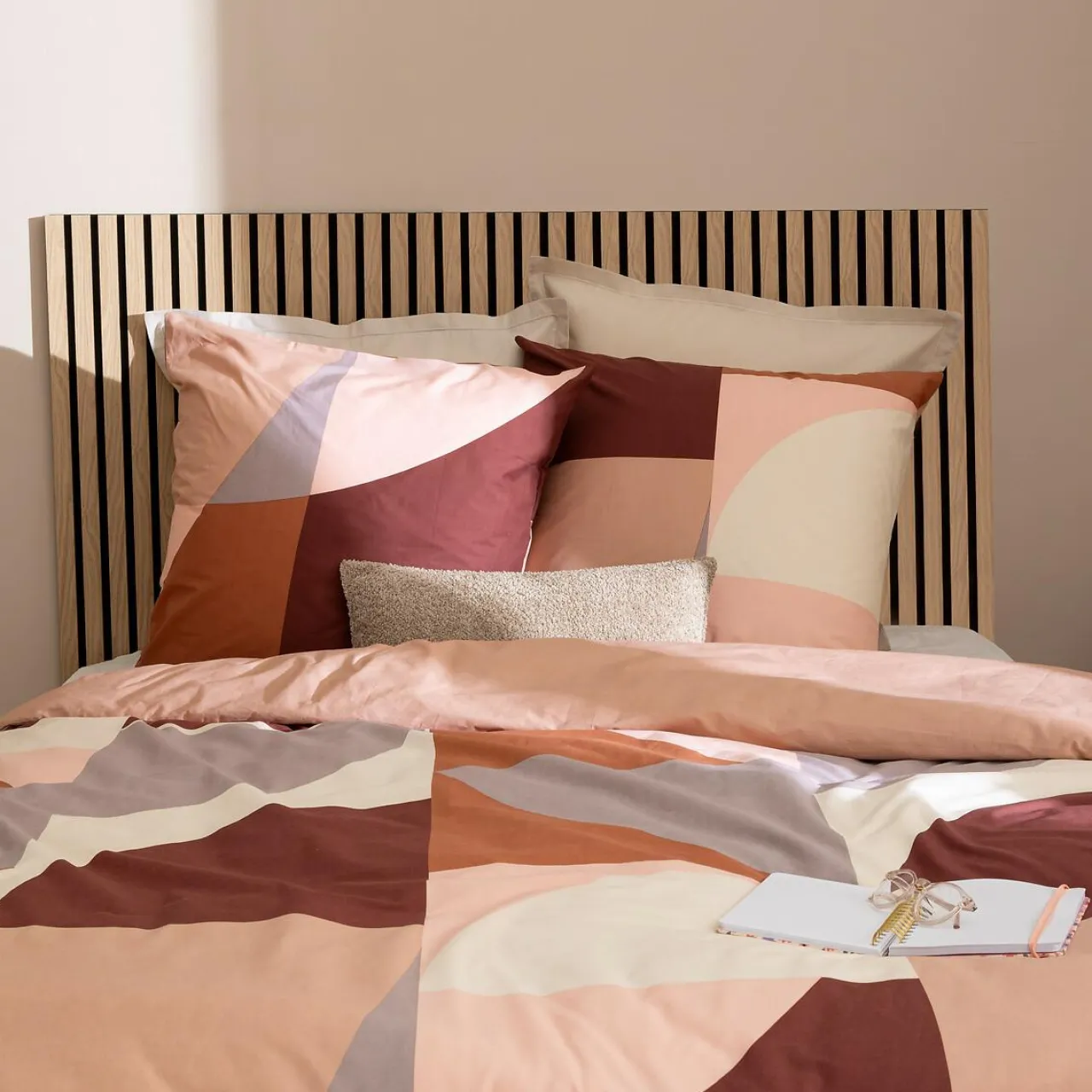 Parure De Lit|Housse De Couette|Atmosphera, cru017dateur d'intu017drieur Housse de couette et deux taies percale de coton (240 x 220 cm) Tatia Terracotta