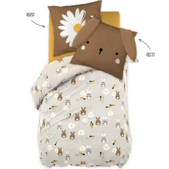 Linge De Lit Enfant|Linge De Lit Enfant|L'EFFET PAPILLON Housse de couette et une taie enfant coton (140 x 200 cm) Pompon Marron