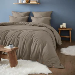 Housse De Couette|EMINZA Housse de couette flanelle de coton (260 x 240 cm) Nina Ficelle