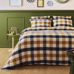 Housse De Couette|EMINZA Housse de couette flanelle de coton (240 x 220 cm) Nina carreaux Multicolore Carreau Multicolore