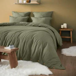 Housse De Couette|EMINZA Housse de couette flanelle de coton (240 x 220 cm) Nina Vert romarin