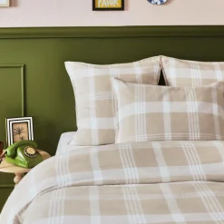 Housse De Couette|EMINZA Housse de couette flanelle de coton (200 x 200 cm) Nina carreaux Beige Carreau Beige