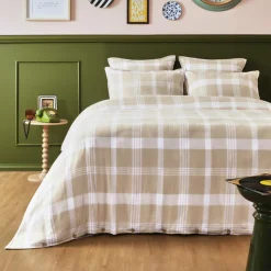 Housse De Couette|EMINZA Housse de couette flanelle de coton (240 x 220 cm) Nina carreaux Beige Carreau Beige