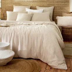 Housse De Couette|EMINZA Housse de couette gaze de coton (260 x 240 cm) Gaïa rayures Ficelle Rayure Ficelle