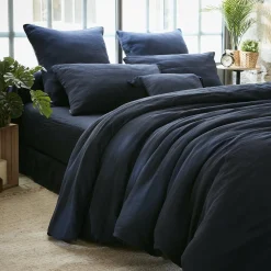 Housse De Couette|EMINZA Housse de couette gaze de coton (240 x 220 cm) Gaïa Bleu nuit