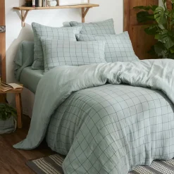 Housse De Couette|EMINZA Housse de couette gaze de coton (240 x 220 cm) Gaïa Match Vert Eucalyptus