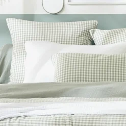 Housse De Couette|EMINZA Housse de couette gaze de coton (240 x 220 cm) Gaïa vichy Vert Eucalyptus