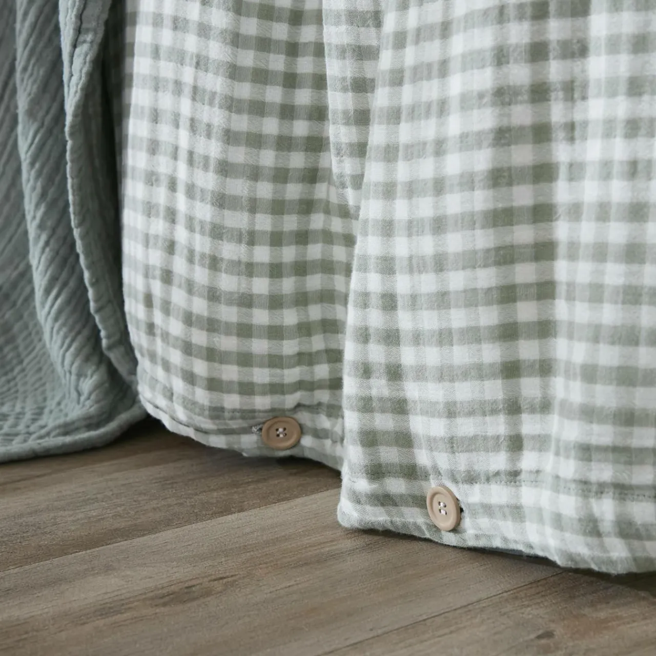 Housse De Couette|EMINZA Housse de couette gaze de coton (240 x 220 cm) Gaïa vichy Vert Eucalyptus