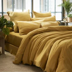 Housse De Couette|EMINZA Housse de couette gaze de coton (200 x 200 cm) Gaïa Jaune safran