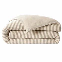 Housse De Couette|EMINZA Housse de couette gaze de coton (280 x 240 cm) Gaïa rayures Ficelle Rayure Ficelle