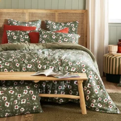 Housse De Couette|EMINZA Housse de couette gaze de coton (200 x 200 cm) Gaïa Marguerite Vert Romarin