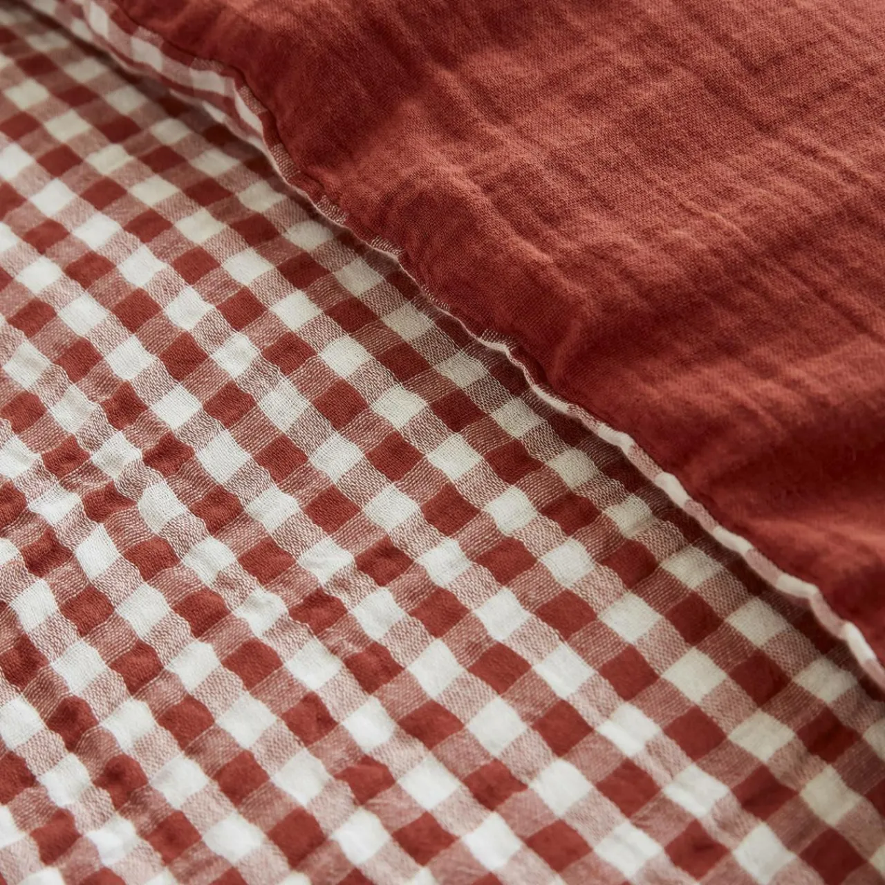 Housse De Couette|EMINZA Housse de couette gaze de coton (200 x 200 cm) Gaïa vichy Terracotta