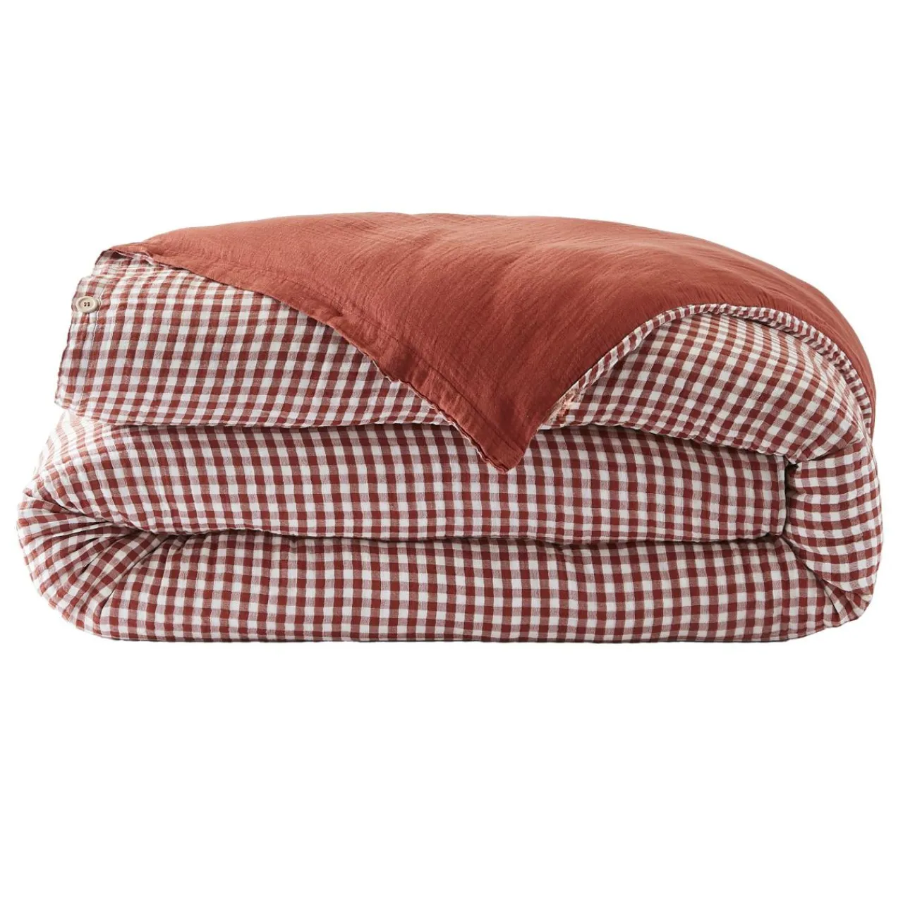 Housse De Couette|EMINZA Housse de couette gaze de coton (200 x 200 cm) Gaïa vichy Terracotta