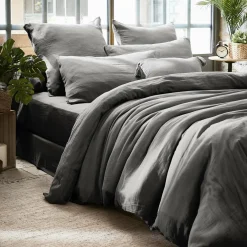 Housse De Couette|EMINZA Housse de couette gaze de coton (280 x 240 cm) Gaïa Gris granit Gris foncé