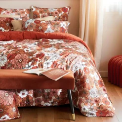 Housse De Couette|EMINZA Housse de couette gaze de coton (140 x 200 cm) Gaïa Azalée Terracotta