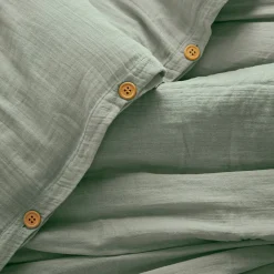 Housse De Couette|EMINZA Housse de couette gaze de coton (280 x 240 cm) Gaïa Vert Eucalyptus
