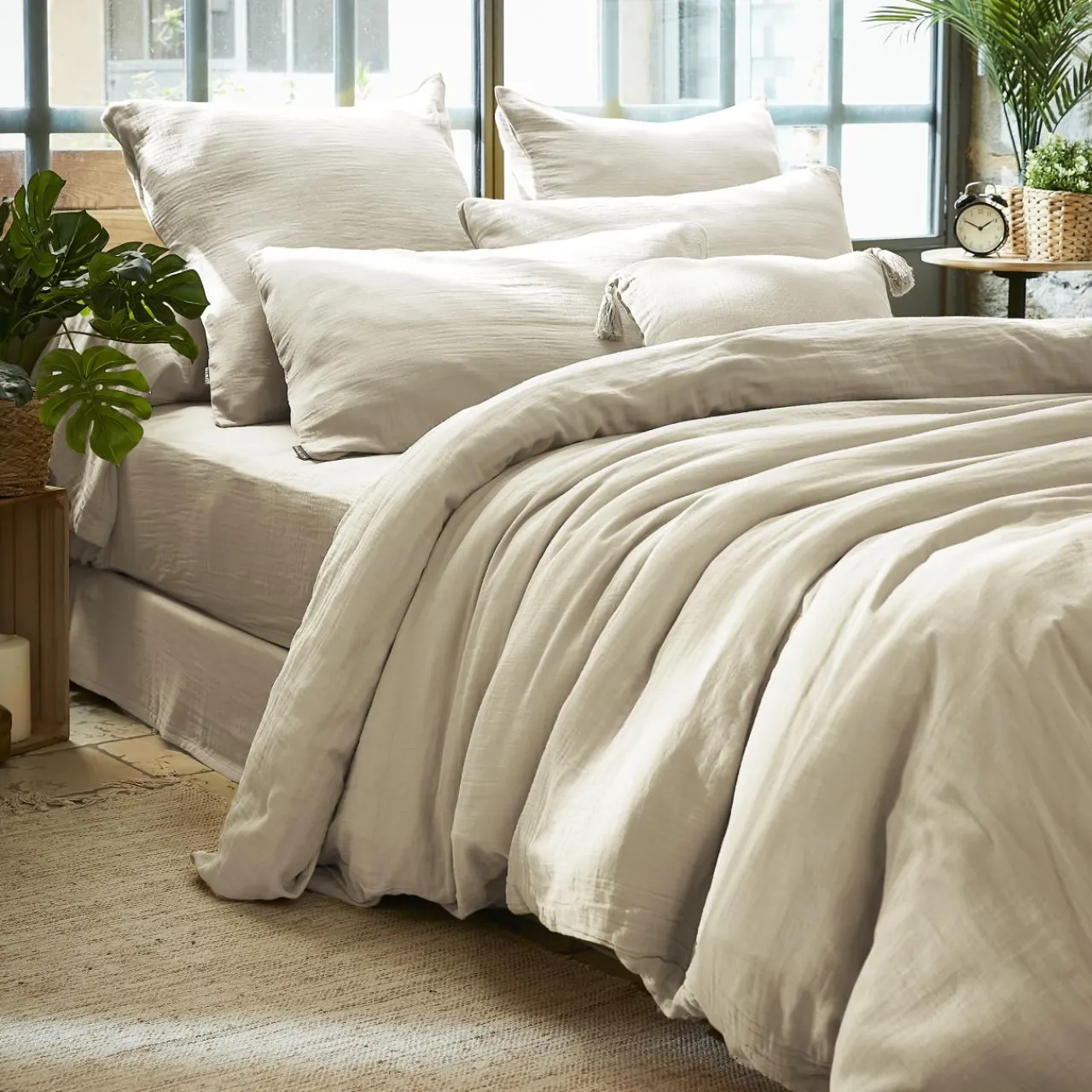 Housse De Couette|EMINZA Housse de couette gaze de coton (280 x 240 cm) Gaïa pampa Beige