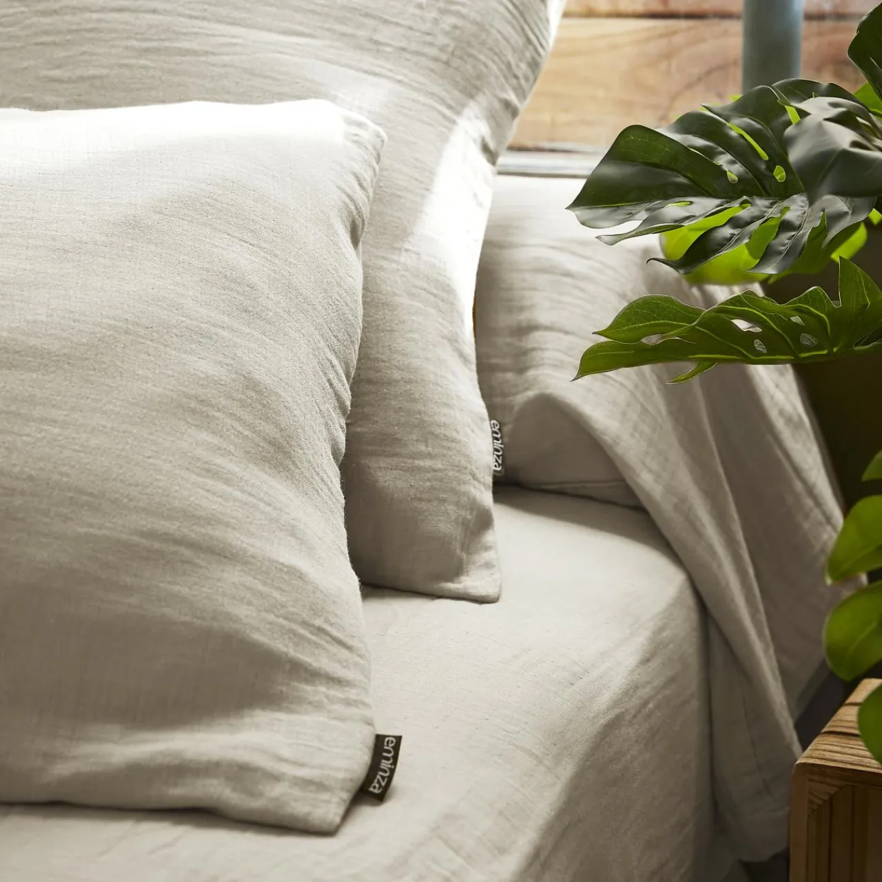 Housse De Couette|EMINZA Housse de couette gaze de coton (280 x 240 cm) Gaïa pampa Beige