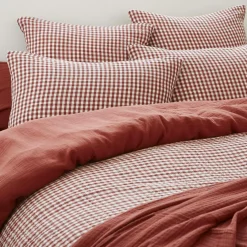 Housse De Couette|EMINZA Housse de couette gaze de coton (260 x 240 cm) Gaïa vichy Terracotta