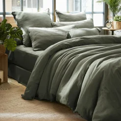 Housse De Couette|EMINZA Housse de couette gaze de coton (260 x 240 cm) Gaïa Vert romarin