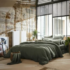 Housse De Couette|EMINZA Housse de couette gaze de coton (260 x 240 cm) Gaïa Vert romarin