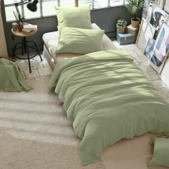 Housse De Couette|EMINZA Housse de couette gaze de coton (140 x 200 cm) Gaïa Vert tilleul