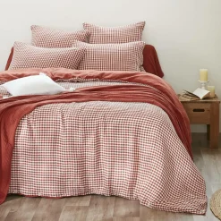 Housse De Couette|EMINZA Housse de couette gaze de coton (140 x 200 cm) Gaïa vichy Terracotta