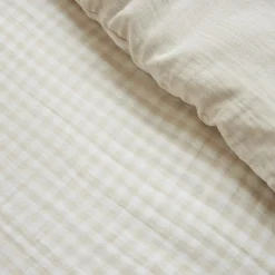 Housse De Couette|EMINZA Housse de couette gaze de coton (280 x 240 cm) Gaïa Vichy beige