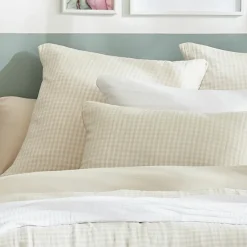 Housse De Couette|EMINZA Housse de couette gaze de coton (280 x 240 cm) Gaïa Vichy beige