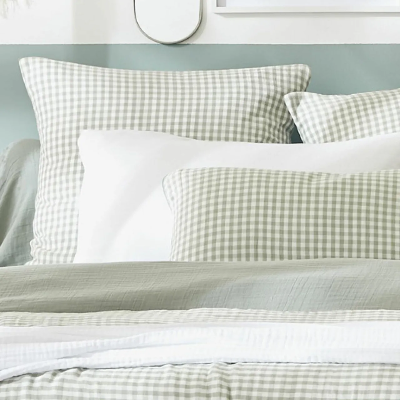 Housse De Couette|EMINZA Housse de couette gaze de coton (140 x 200 cm) Gaïa vichy Vert Eucalyptus