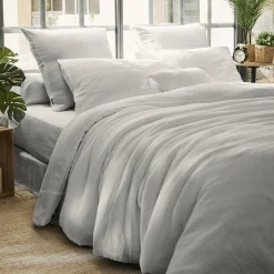 Housse De Couette|EMINZA Housse de couette gaze de coton (260 x 240 cm) Gaïa Gris nuage Gris clair