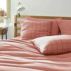 Housse De Couette|EMINZA Housse de couette gaze de coton (260 x 240 cm) Gaïa Match Rose Pêche