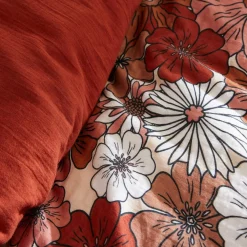 Housse De Couette|EMINZA Housse de couette gaze de coton (240 x 220 cm) Gaïa Azalée Terracotta